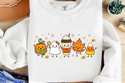 Cute Fall Halloween PNG Pumpkin Ghost Coffee Maple Leaf Candy Corn