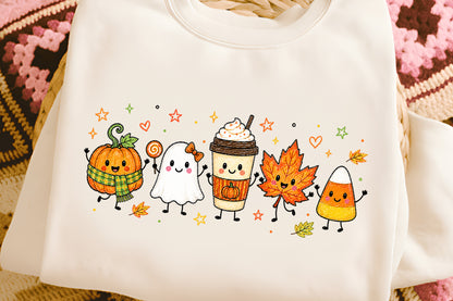 Cute Fall Halloween PNG Pumpkin Ghost Coffee Maple Leaf Candy Corn