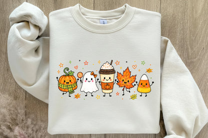 Cute Fall Halloween PNG Pumpkin Ghost Coffee Maple Leaf Candy Corn