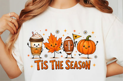 Cute Fall Autumn PNG Tis The Season Pumpkin Football Coffee Maple Leaf