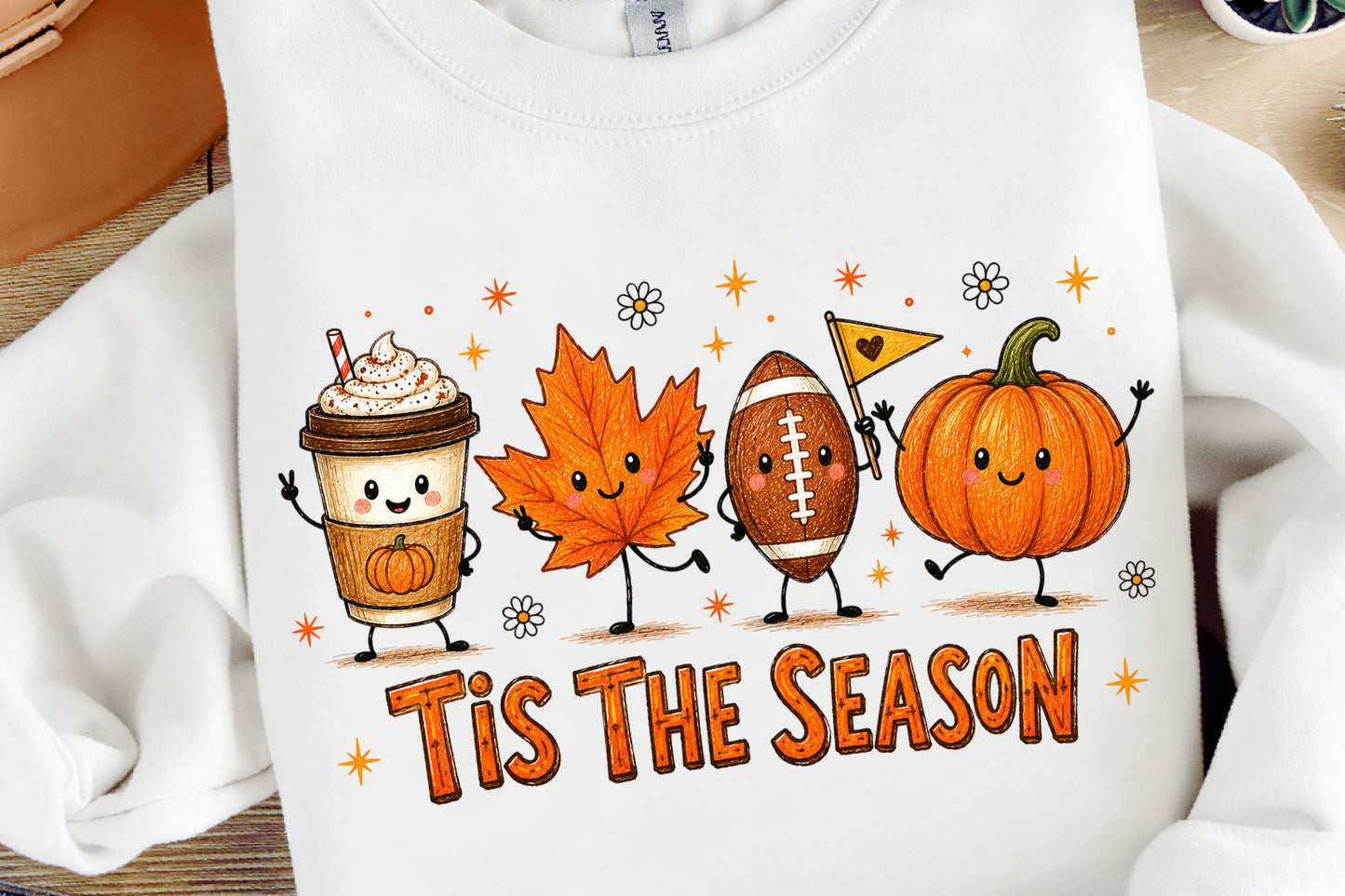 Cute Fall Autumn PNG Tis The Season Pumpkin Football Coffee Maple Leaf