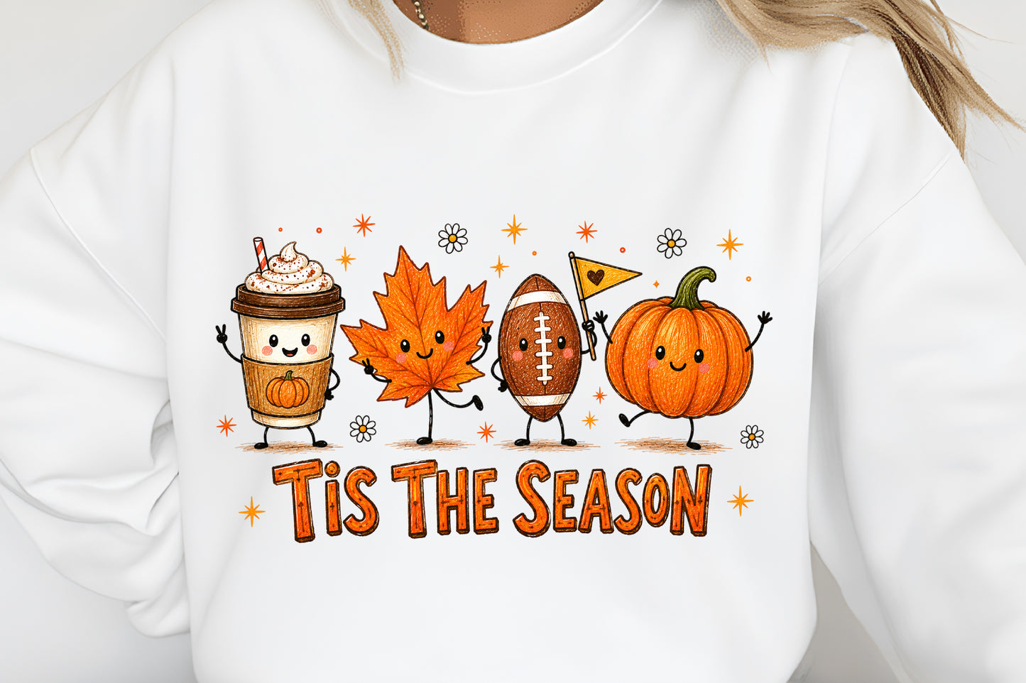 Cute Fall Autumn PNG Tis The Season Pumpkin Football Coffee Maple Leaf