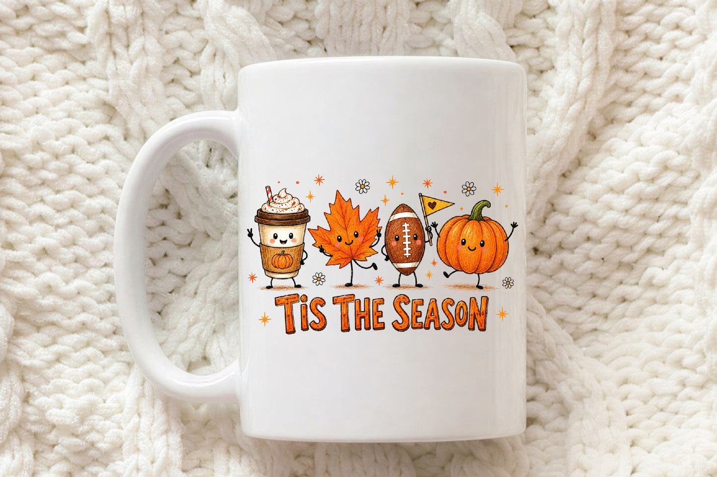Cute Fall Autumn PNG Tis The Season Pumpkin Football Coffee Maple Leaf
