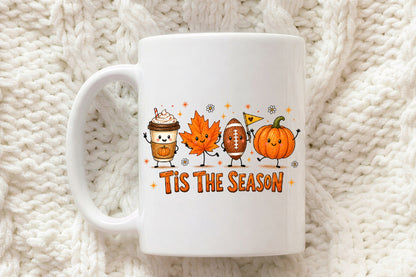 Cute Fall Autumn PNG Tis The Season Pumpkin Football Coffee Maple Leaf