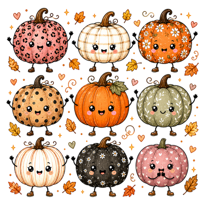 Cute Fall Pumpkin Characters PNG Autumn Pumpkin Sublimation Clipart
