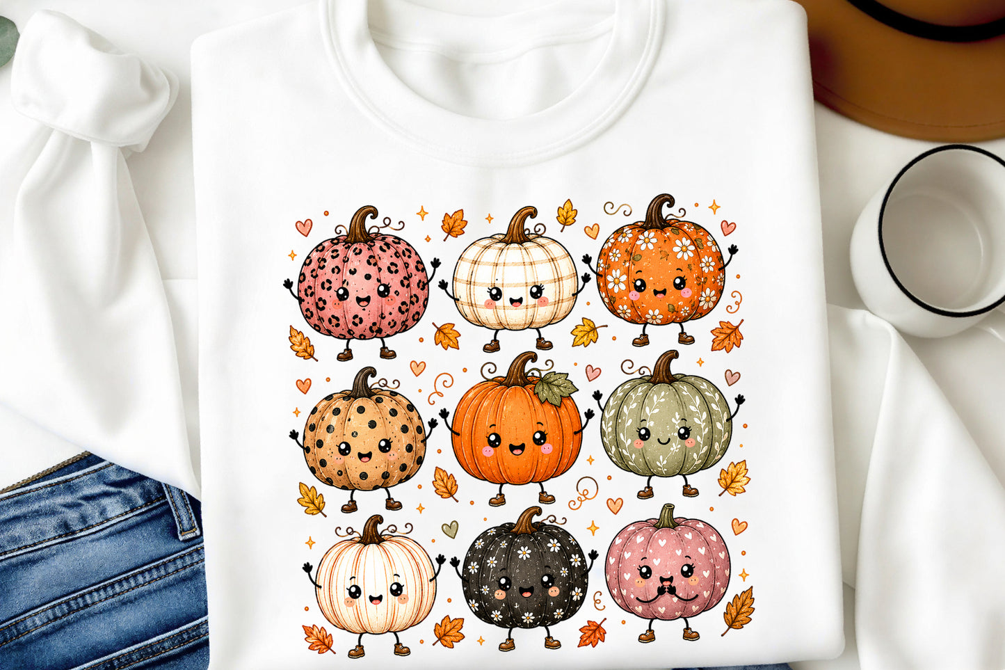 Cute Fall Pumpkin Characters PNG Autumn Pumpkin Sublimation Clipart