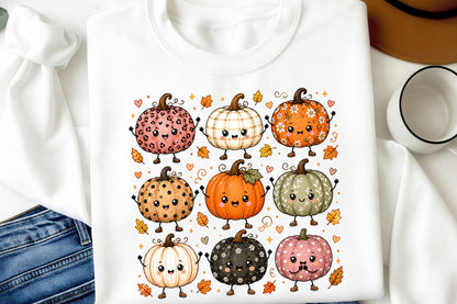 Cute Fall Pumpkin Characters PNG Autumn Pumpkin Sublimation Clipart