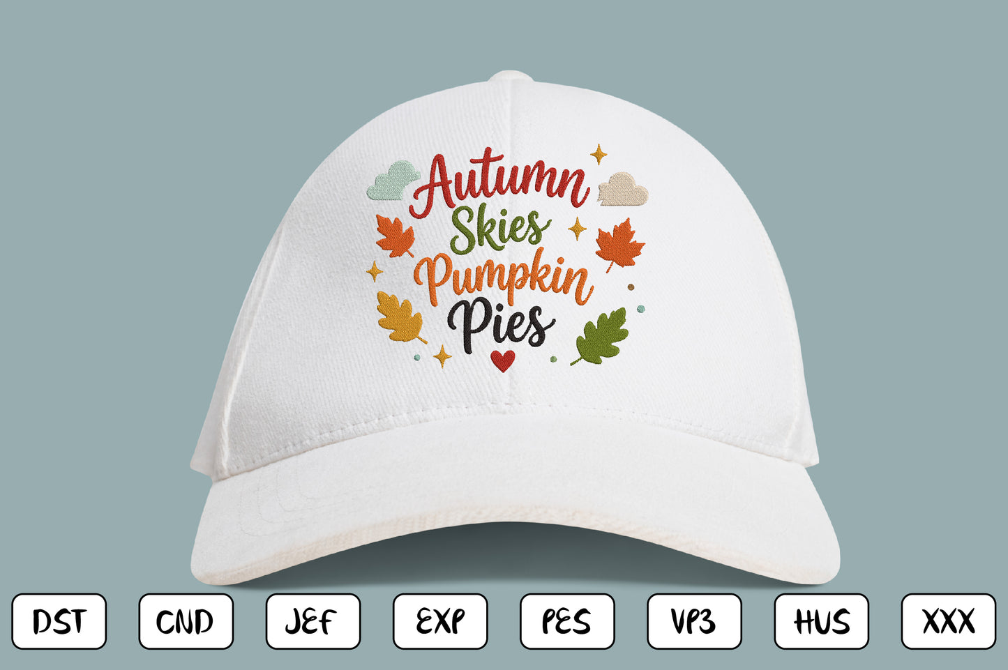 Cute Fall Pumpkin Embroidery Design, Autumn Skies Pumpkin Pies Machine Embroidery Pattern, Colorful Fall Leaves Embroidery Design