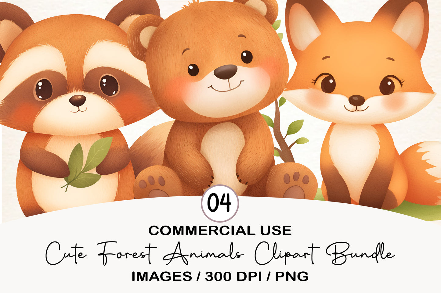 Cute Forest Animals Clipart Bundle | Adorable Watercolor Woodland Animals PNG