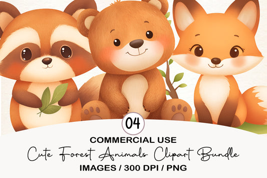 Cute Forest Animals Clipart Bundle | Adorable Watercolor Woodland Animals PNG