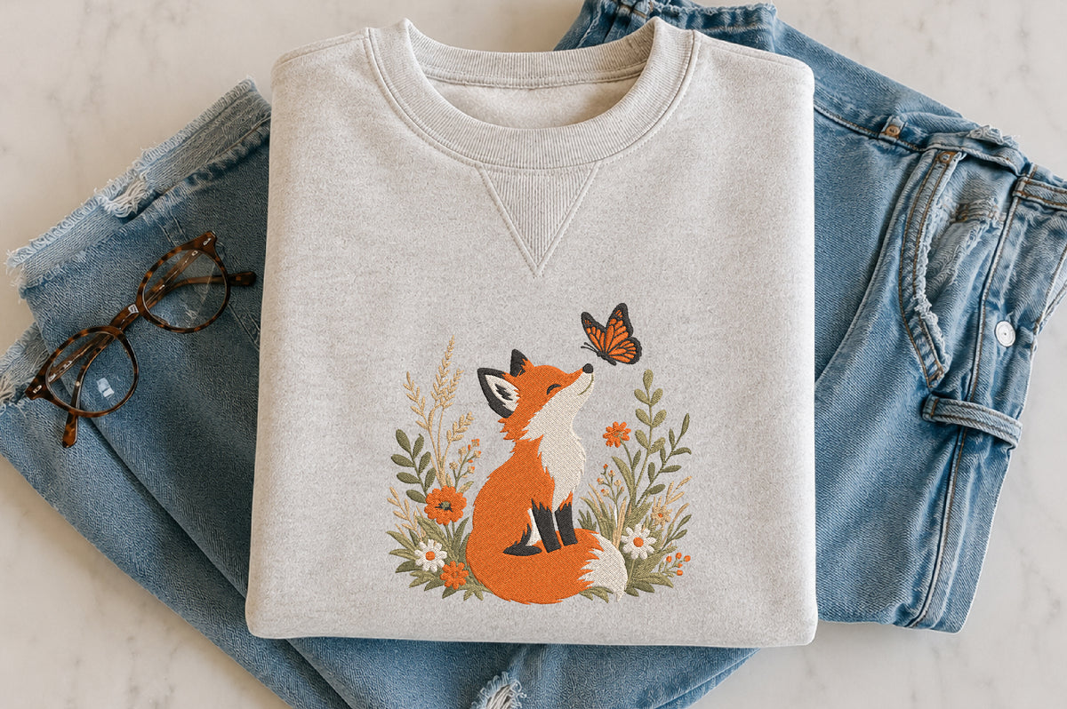 Cute Fox Embroidery Design – Adorable Fox Machine Embroidery Pattern, Woodland Animal & Nature Embroidery Design