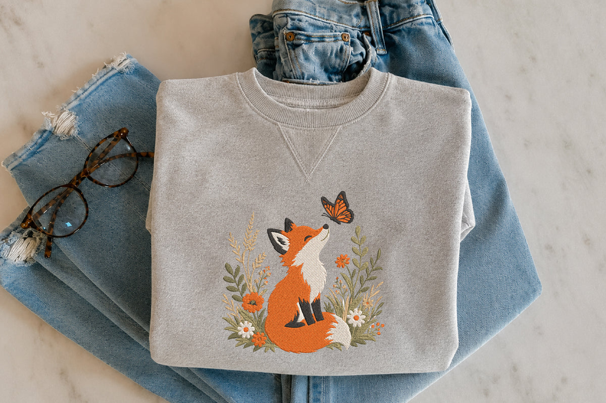 Cute Fox Embroidery Design – Adorable Fox Machine Embroidery Pattern, Woodland Animal & Nature Embroidery Design