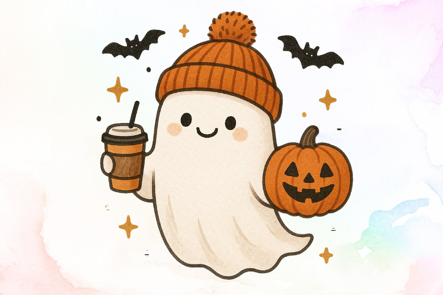 Cute Ghost Coffee Pumpkin Halloween PNG Sublimation