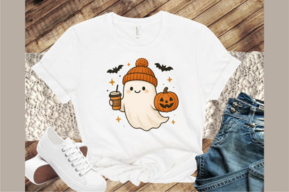 Cute Ghost Coffee Pumpkin Halloween PNG Sublimation