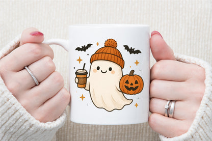 Cute Ghost Coffee Pumpkin Halloween PNG Sublimation