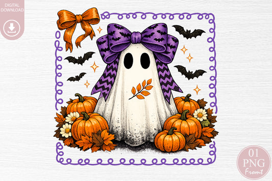 Cute Ghost Coquette Bow Halloween Sublimation PNG