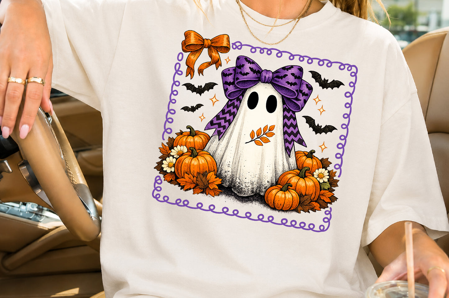 Cute Ghost Coquette Bow Halloween Sublimation PNG