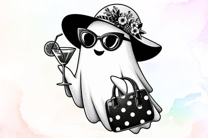Cute Ghost Cocktail Halloween PNG Spooky Summer Clipart