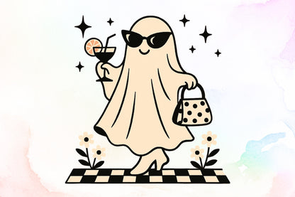 Cute Ghost Cocktail Retro Halloween PNG Sublimation