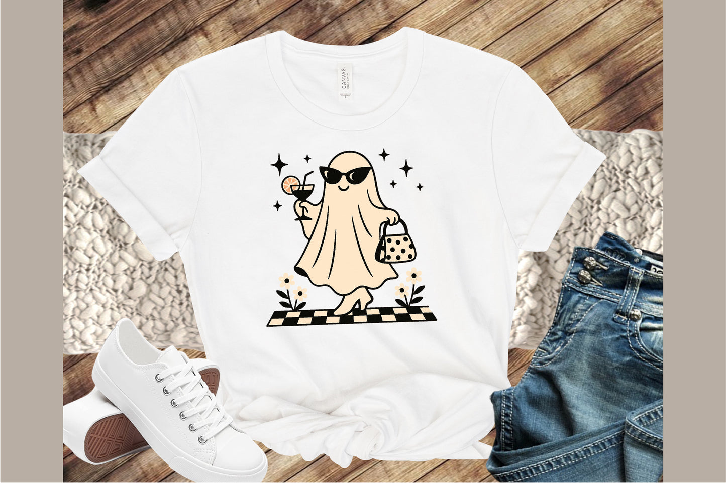 Cute Ghost Cocktail Retro Halloween PNG Sublimation