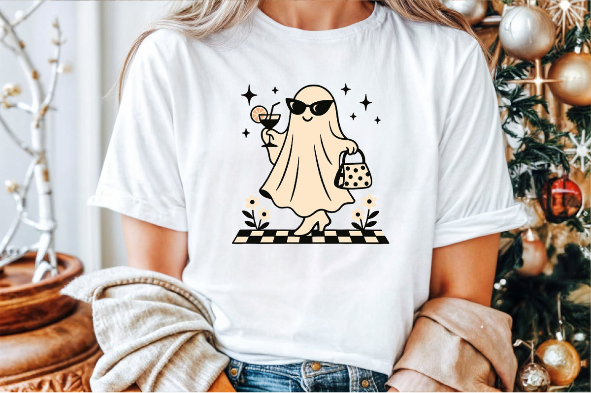 Cute Ghost Cocktail Retro Halloween PNG Sublimation