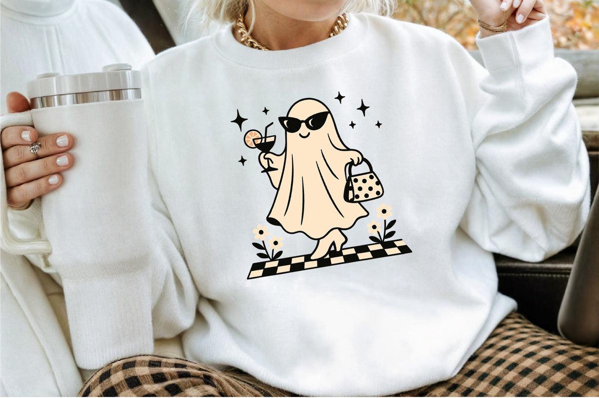 Cute Ghost Cocktail Retro Halloween PNG Sublimation