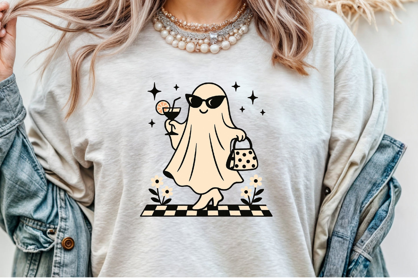 Cute Ghost Cocktail Retro Halloween PNG Sublimation