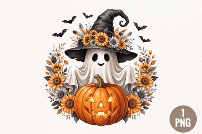 Sunflower Ghost Halloween PNG