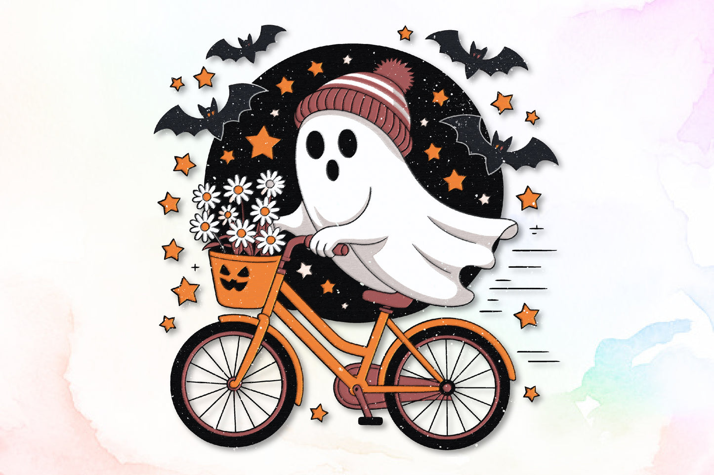 Cute Ghost Bicycle Halloween Fall Autumn PNG