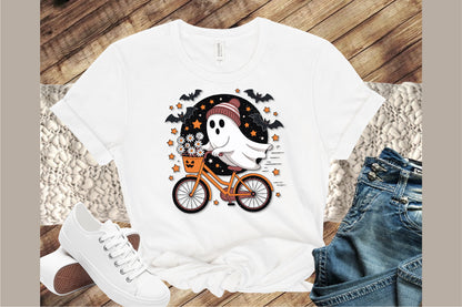 Cute Ghost Bicycle Halloween Fall Autumn PNG