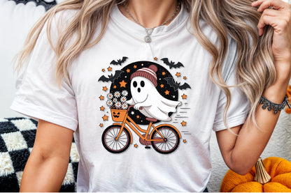 Cute Ghost Bicycle Halloween Fall Autumn PNG