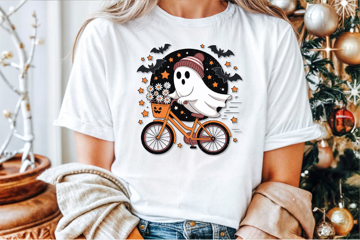 Cute Ghost Bicycle Halloween Fall Autumn PNG