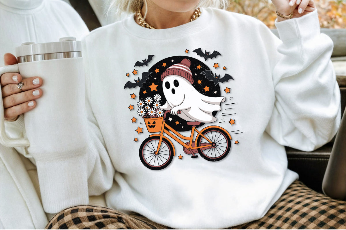 Cute Ghost Bicycle Halloween Fall Autumn PNG