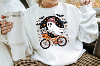 Cute Ghost Bicycle Halloween Fall Autumn PNG