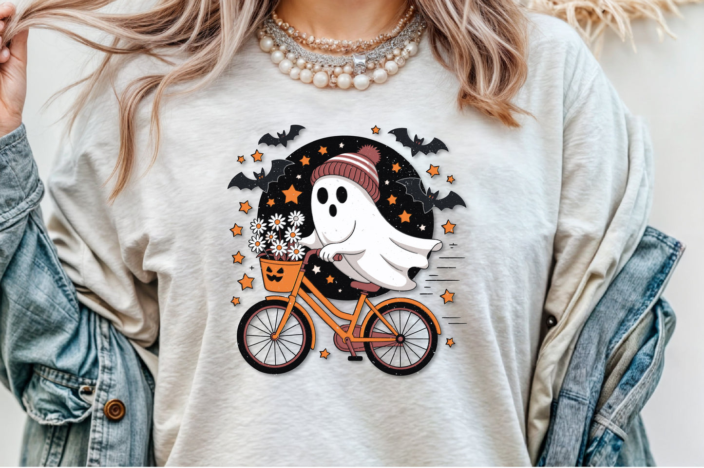 Cute Ghost Bicycle Halloween Fall Autumn PNG