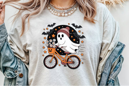 Cute Ghost Bicycle Halloween Fall Autumn PNG