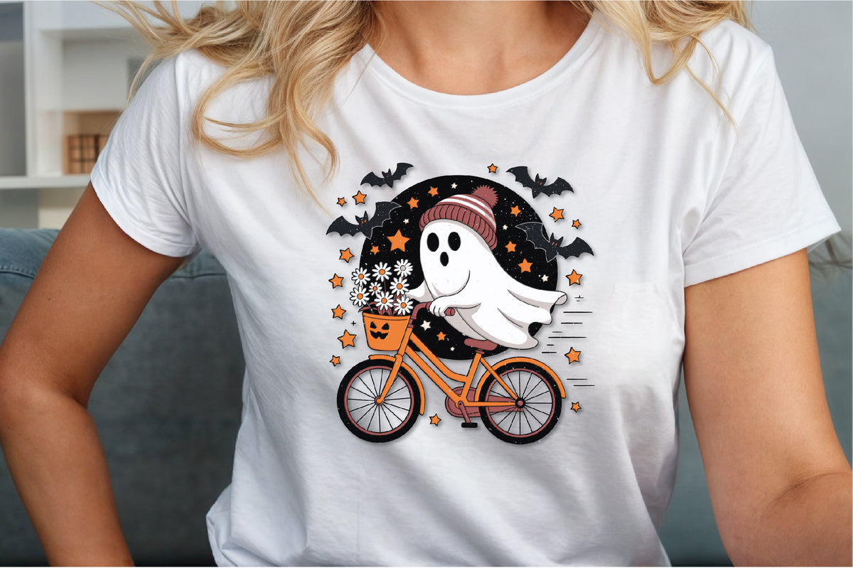 Cute Ghost Bicycle Halloween Fall Autumn PNG