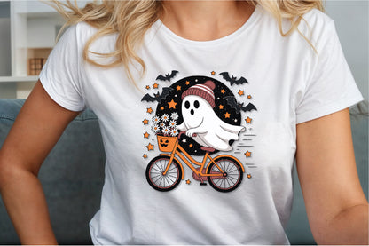 Cute Ghost Bicycle Halloween Fall Autumn PNG