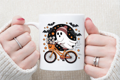 Cute Ghost Bicycle Halloween Fall Autumn PNG