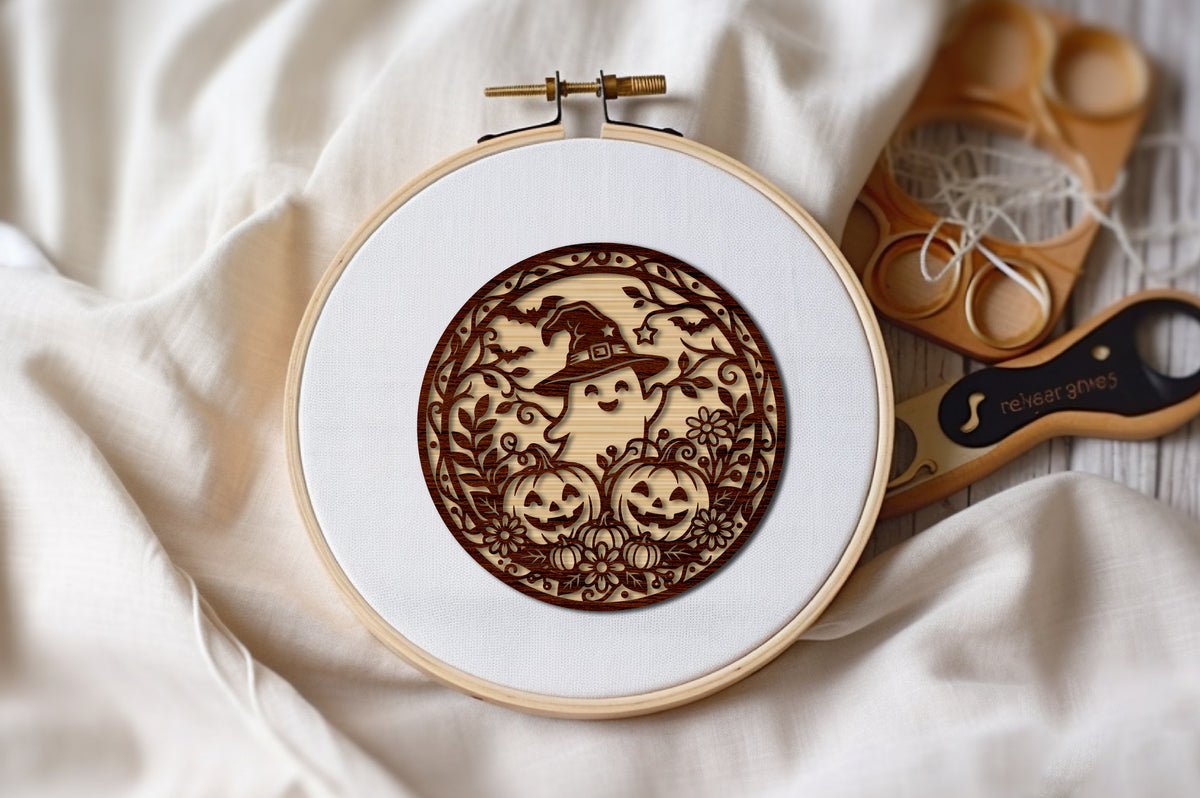 Cute Ghost Halloween Ornament Laser Cut SVG