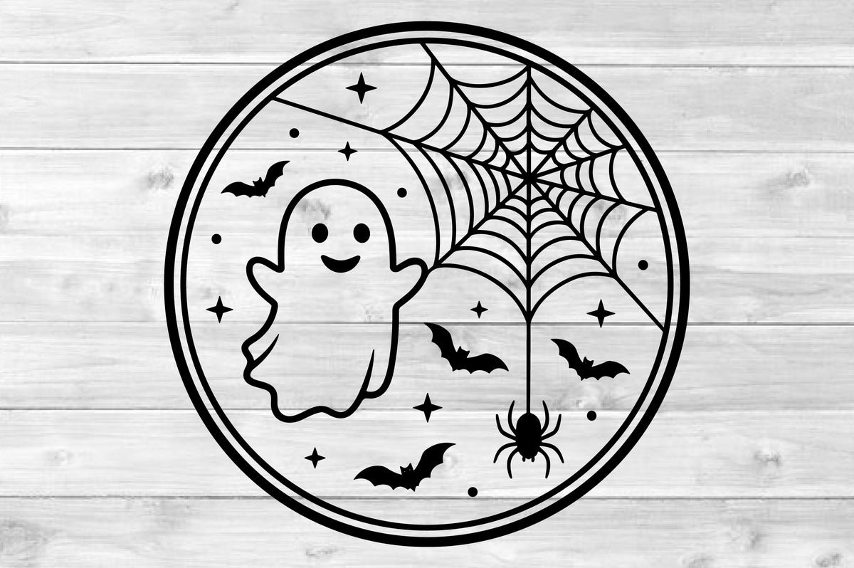 Cute Ghost Halloween Round Sign Laser Cut SVG