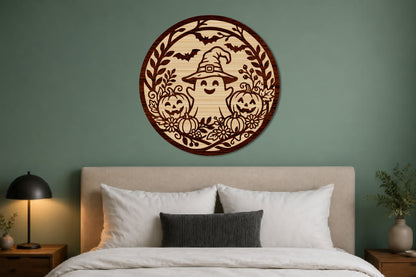 Cute Ghost Halloween Round Sign Laser Cut SVG