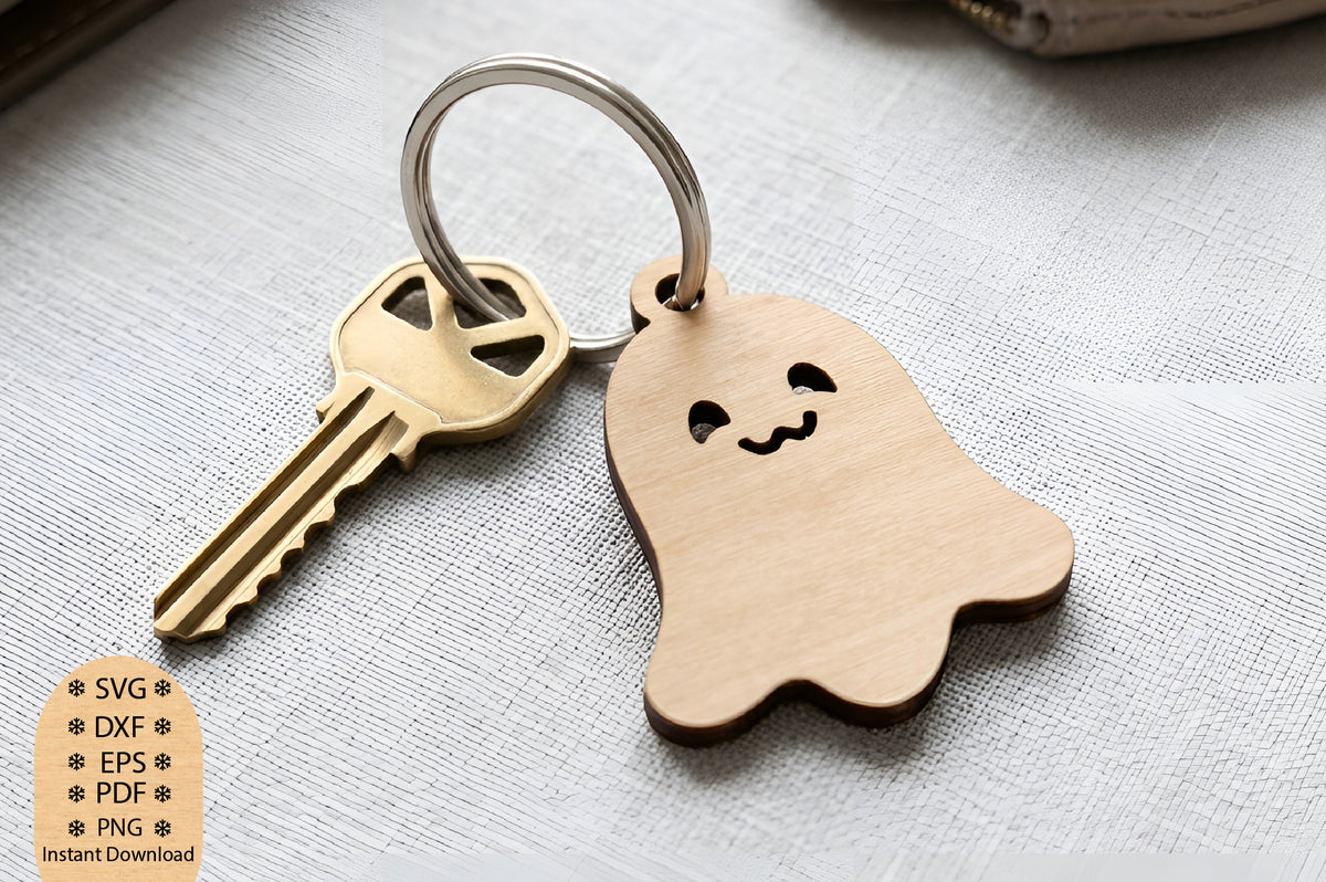 Cute Ghost Keychain Laser Cut SVG, Halloween Ghost Keychain Cut File, Spooky Ghost Keychain SVG, Halloween Craft Design