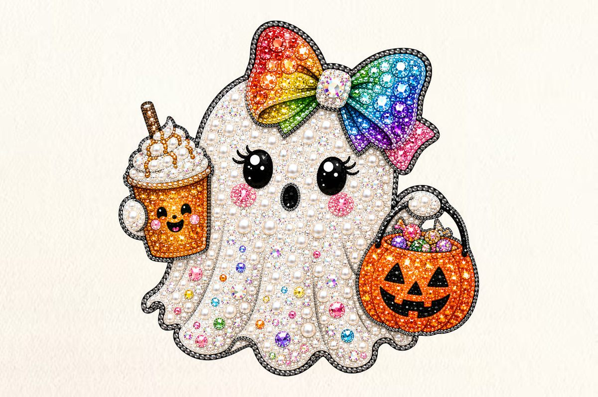 Cute Ghost Rainbow Bow PNG