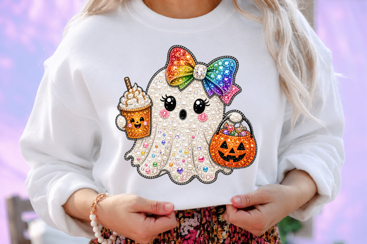 Cute Ghost Rainbow Bow PNG