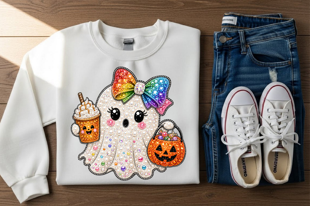 Cute Ghost Rainbow Bow PNG