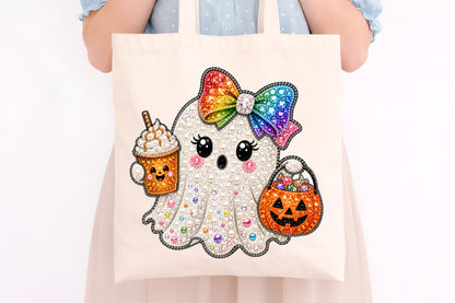 Cute Ghost Rainbow Bow PNG