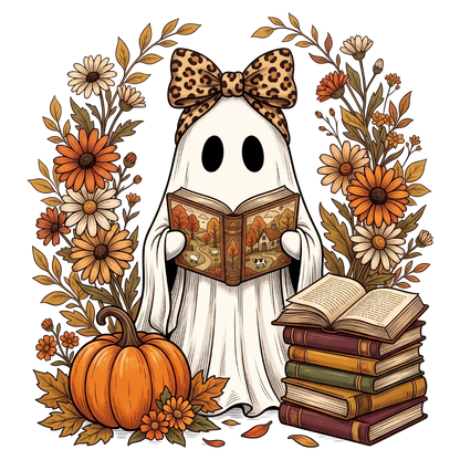 Cute Ghost Reading Book PNG