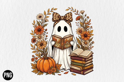 Cute Ghost Reading Book PNG