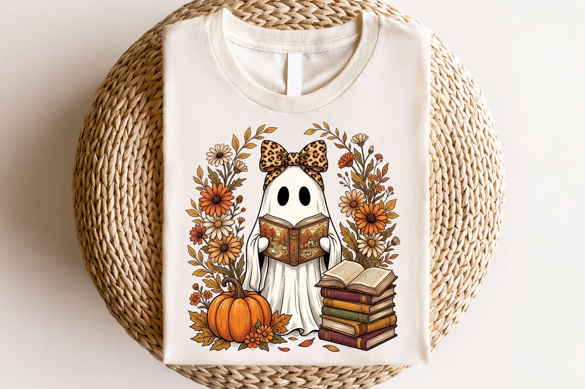 Cute Ghost Reading Book PNG